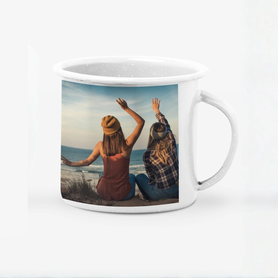 kubek emaliowany z nadrukiem biały