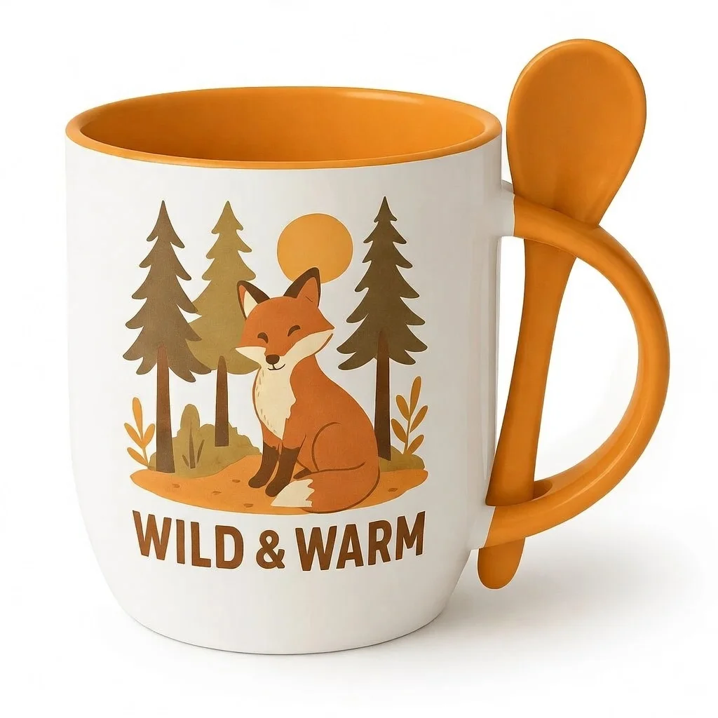 Kubek z łyżeczką, 330ml, z własnym nadrukiem – Twój Projekt