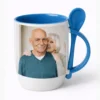 personalizowany kubek z łyżeczką z własnym zdjęciem niebieski