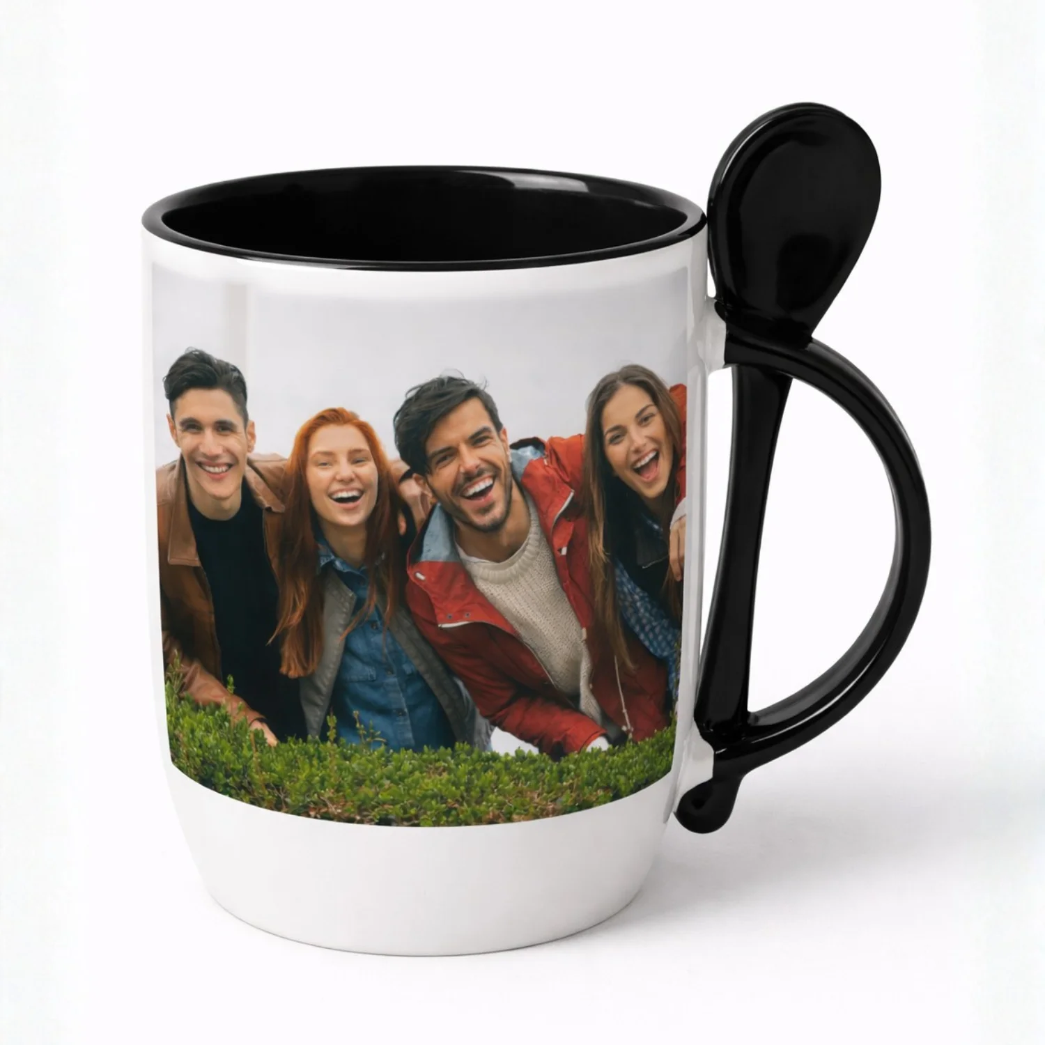 personalizowany kubek z łyżeczką ze zdjęciem czarny