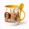 personalizowany kubek z łyżeczką ze zdjęciem żółty kolor