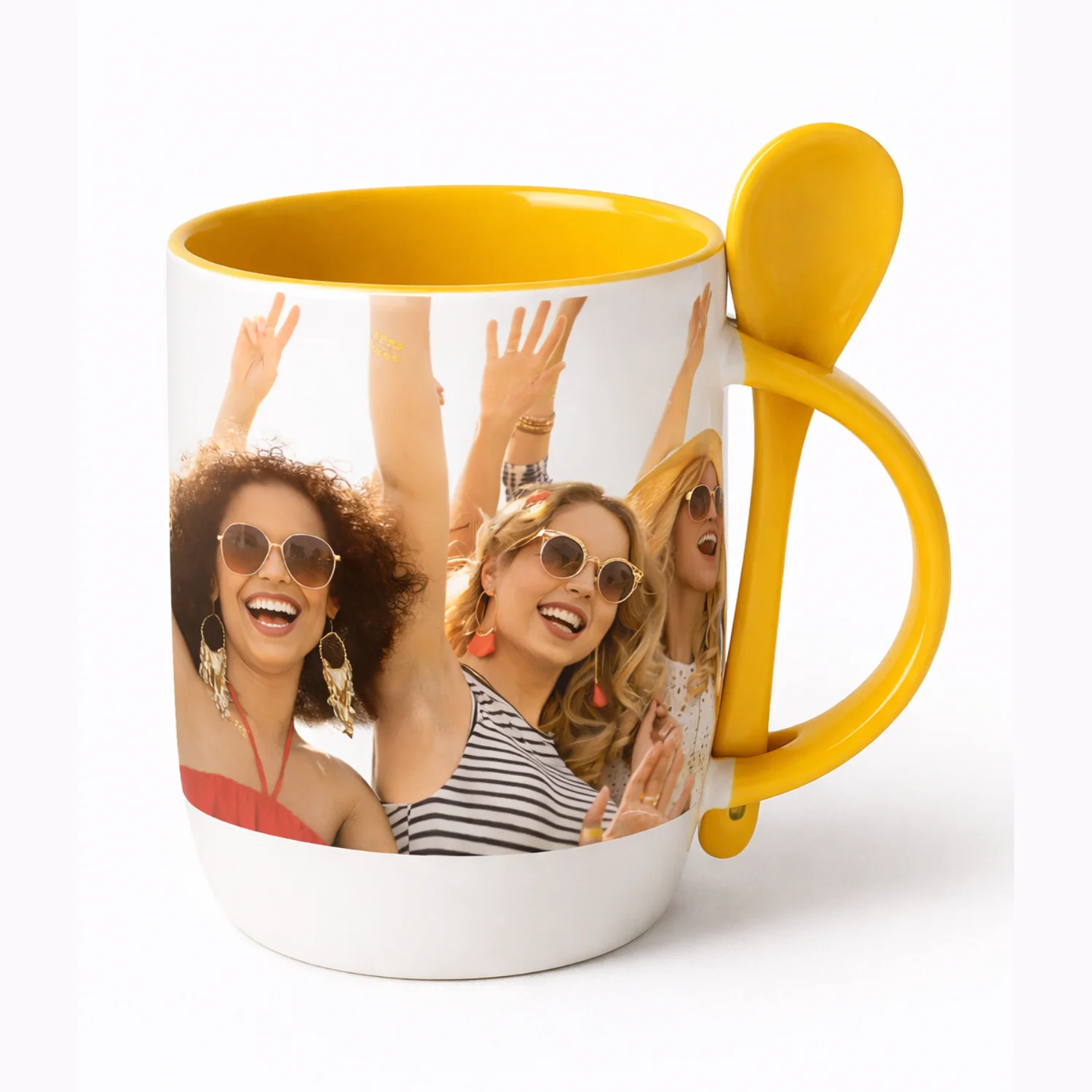 personalizowany kubek z łyżeczką ze zdjęciem żółty kolor