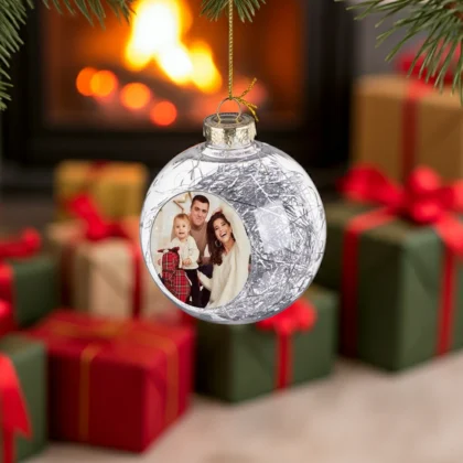 bombka ze zdjęciem srebrne nici