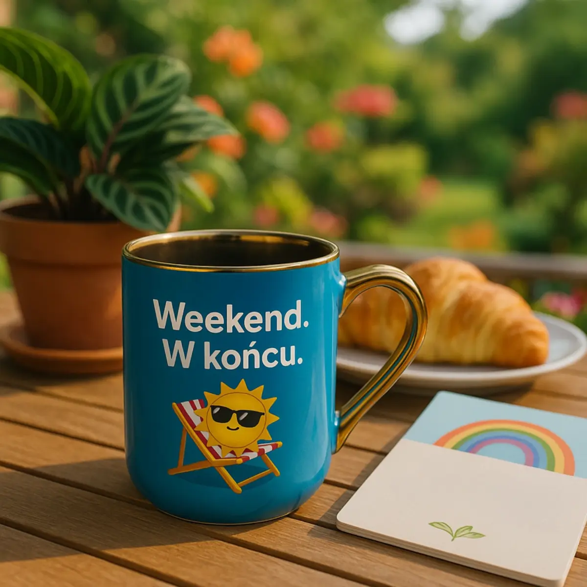 kubek niebieski ze złotym rantem i uchem