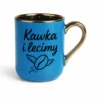 złoty kubek elegancki niebieski z nadrukiem