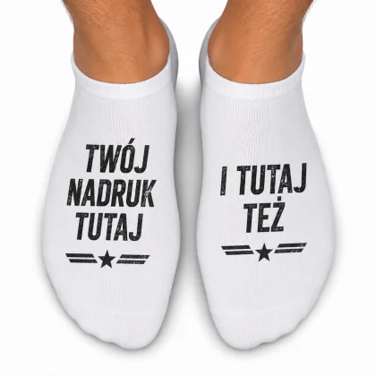 męskie skarpetki z nadrukiem krótkie stopki białe