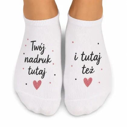 skarpetki stopki damskie z nadrukiem bawełniane białe