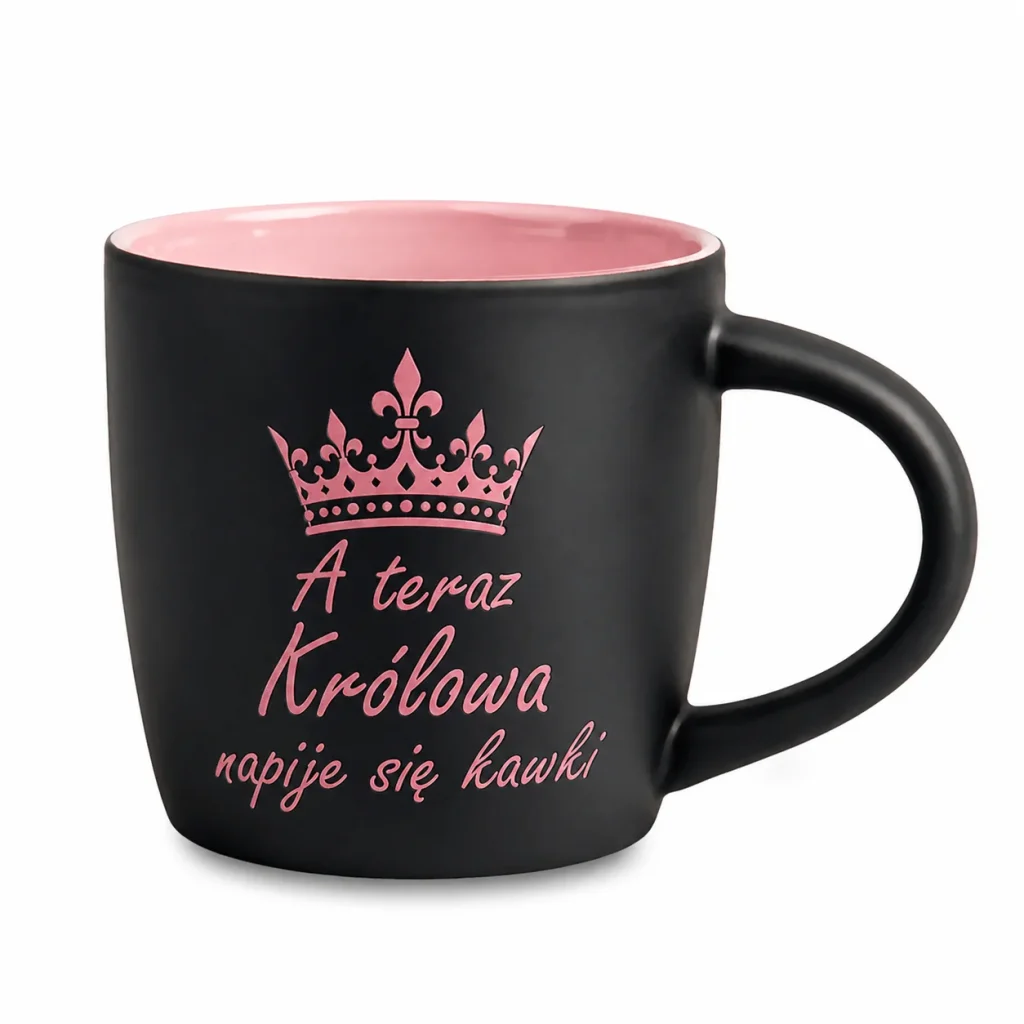 kubek z grawerem czarny różowy 300ml