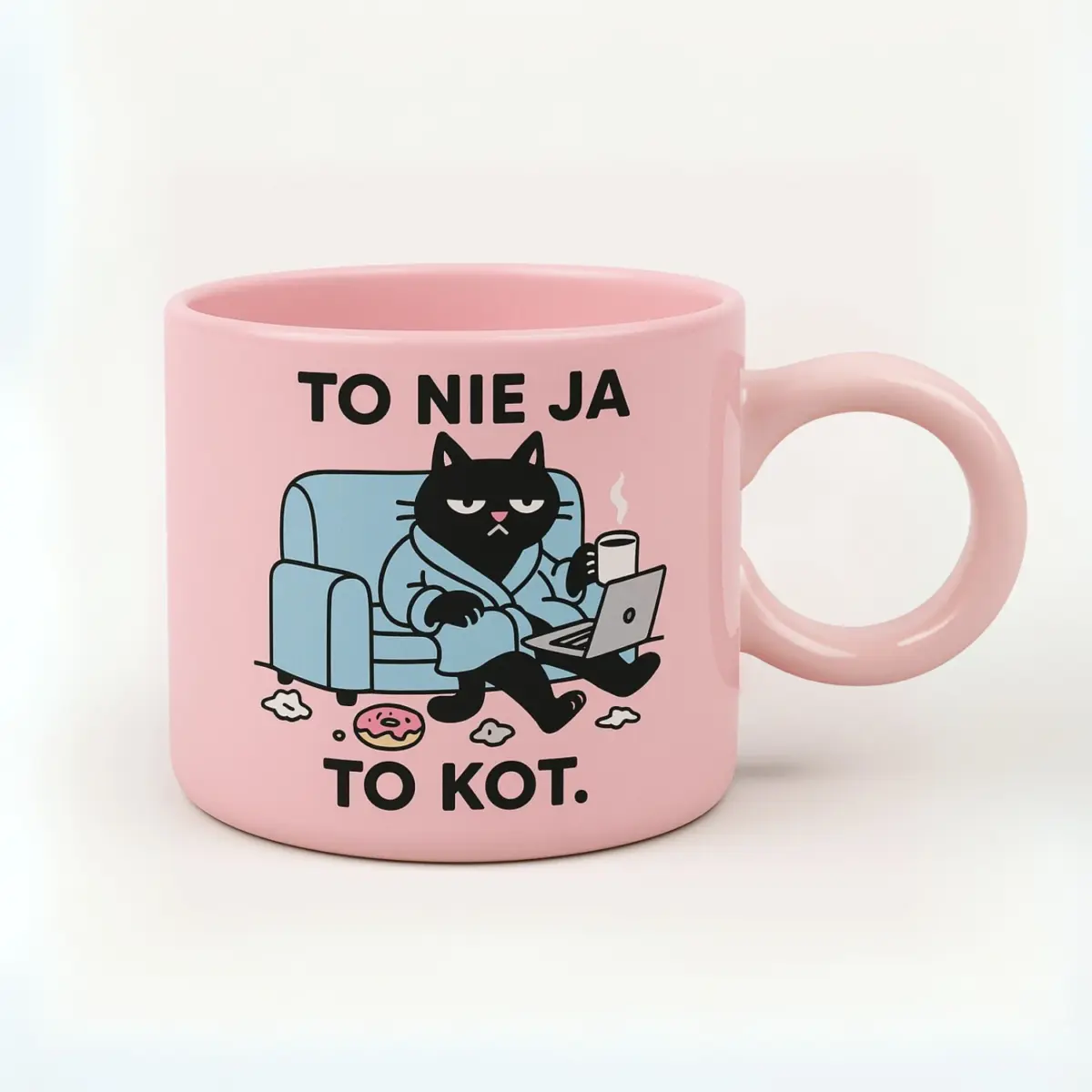 kubek z uchem w kształcie kółko różowy