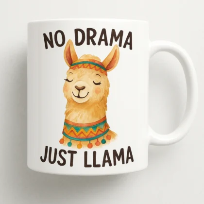 kubek z nadrukiem, no drama just llama