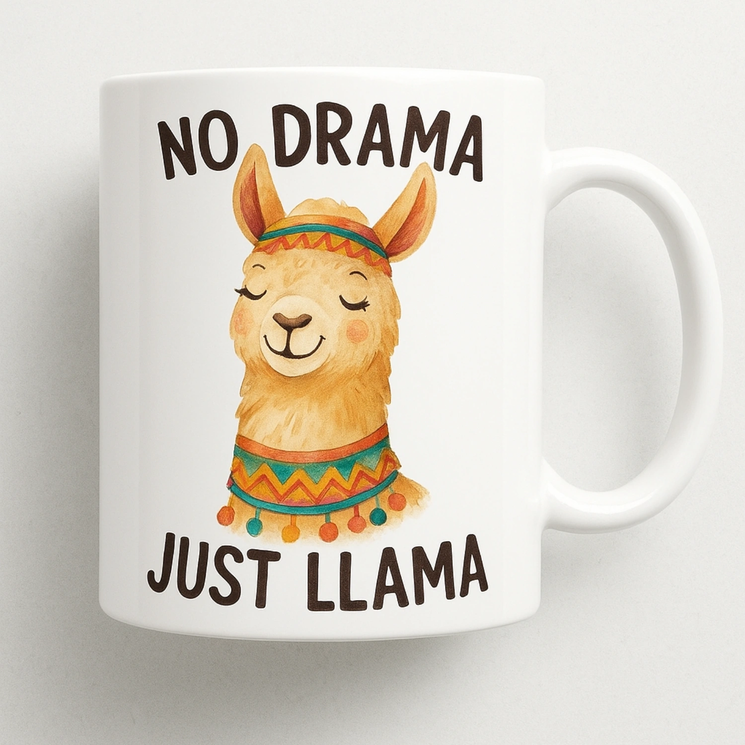 kubek z nadrukiem, no drama just llama
