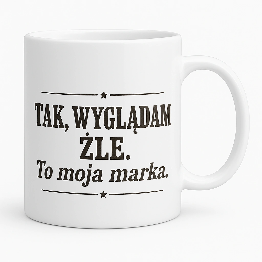 Kubek ze śmiesznym napisem - Tak, wyglądam źle. To moja marka