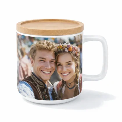 Personalizowany kubek z bambusową podkładką, 400ml – Twój Projekt