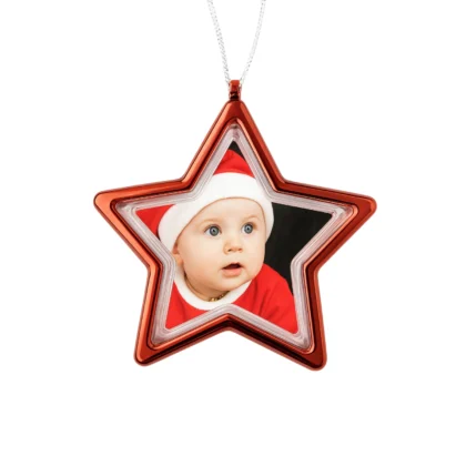 bombka w kształcie gwiazdy z nadrukiem, czerwona