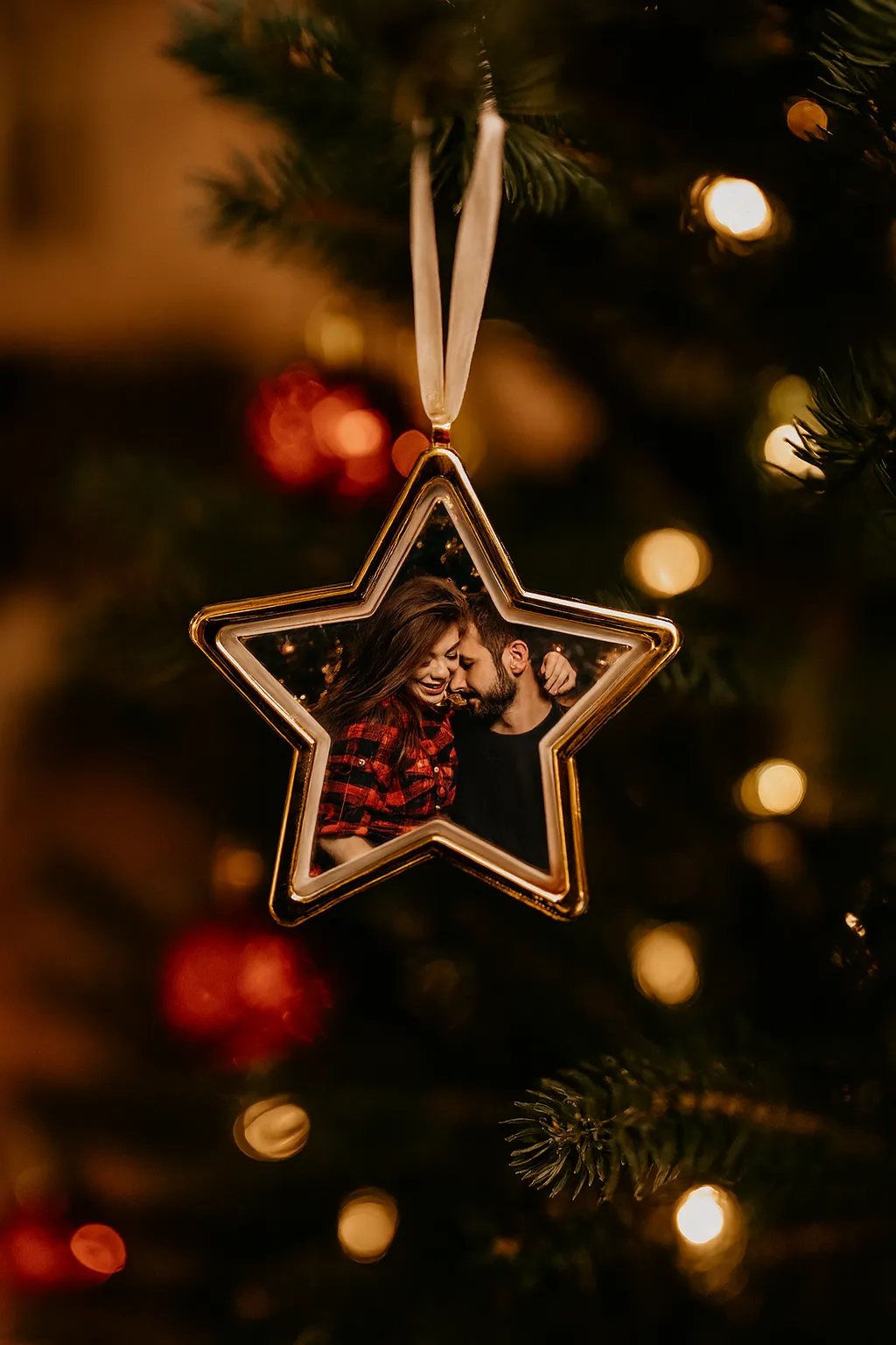 bombka ze zdjęciem w kształcie gwiazdy złota - gwiazdka personalizowana