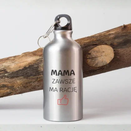 personalizowana butelka z karabińczykiem 400ml srebrna
