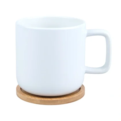 Personalizowany kubek z bambusową podkładką, 400ml - Twój Projekt, Dora