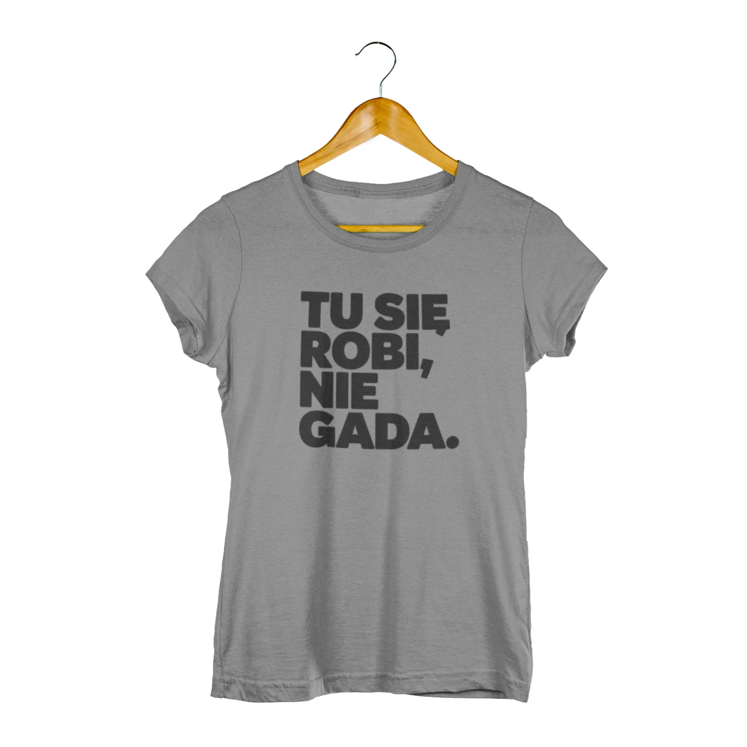 Koszulka damska ze śmiesznym napisemszara malfini - tu się robi, nie gada