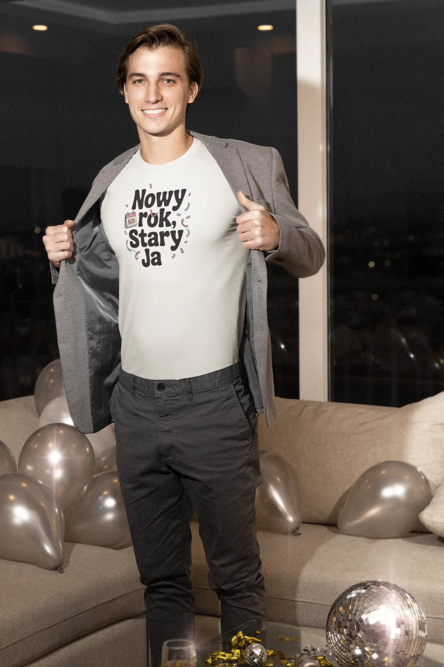 Męski tshirt z nadrukiem nowy rok stary ja