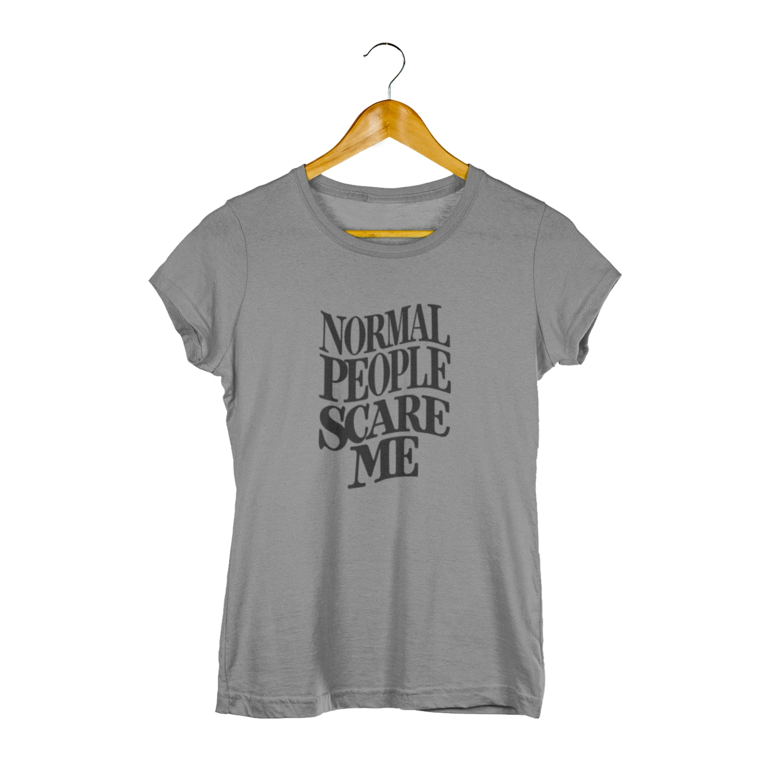 T-shirt damski z nadrukiem Normal people scare me - szara koszulka Malfini