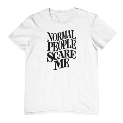 T-shirt z nadrukiem Normal people scare me - biała koszulka Malfini