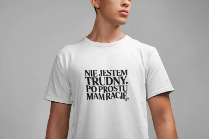 t-shirt męski z nadrukiem biały malfini - nie jestem trudny, po prostu ma rację