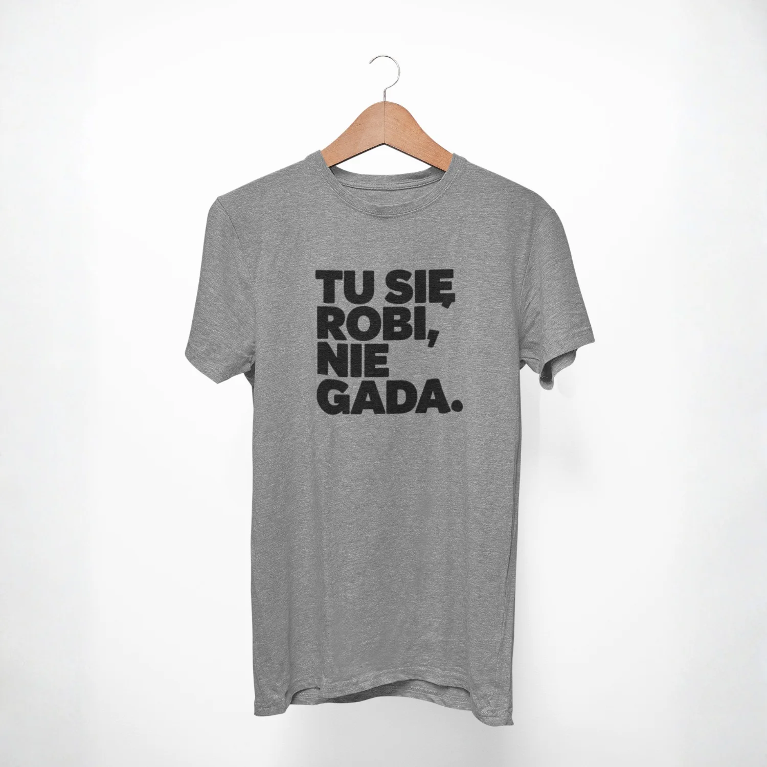 tu się robi nie gada - koszulka męska z nadrukiem śmiesznym szara malfini