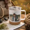 Kubek stalowy z korkowym spodem z nadrukiem ze zdjęcia, 360ml