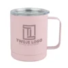 kubek stalowy różowy z uchwytem z własnym nadrukiem