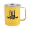 kubek stalowy żółty z uchwytem z własnym nadrukiem