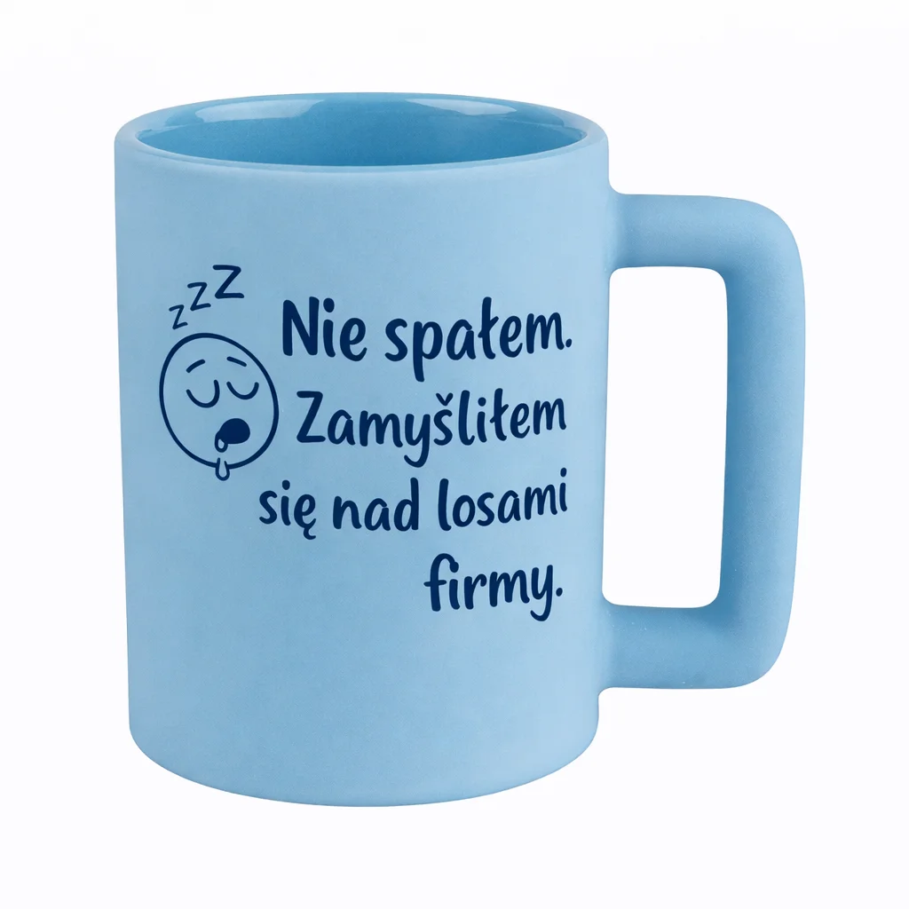 zabawny kubek z własnym nadrukiem niebieski matowy 400ml leo
