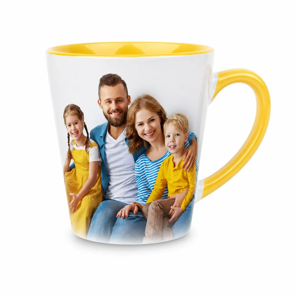 kubek latte żółty 300ml z nadrukiem