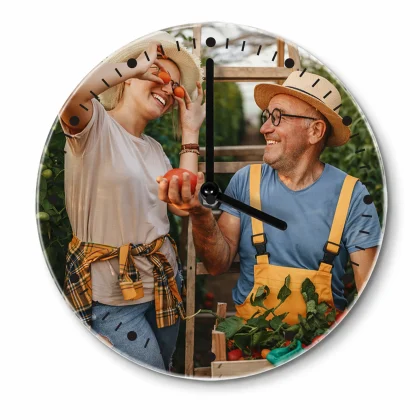 okrągły zegar ze zdjęcia 30cm akrylowy czarna tarcza